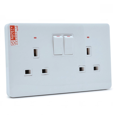 IWILL 13A DOUBLE POWER SOCKET FLAT PLATE WITH NEON IW2GNF